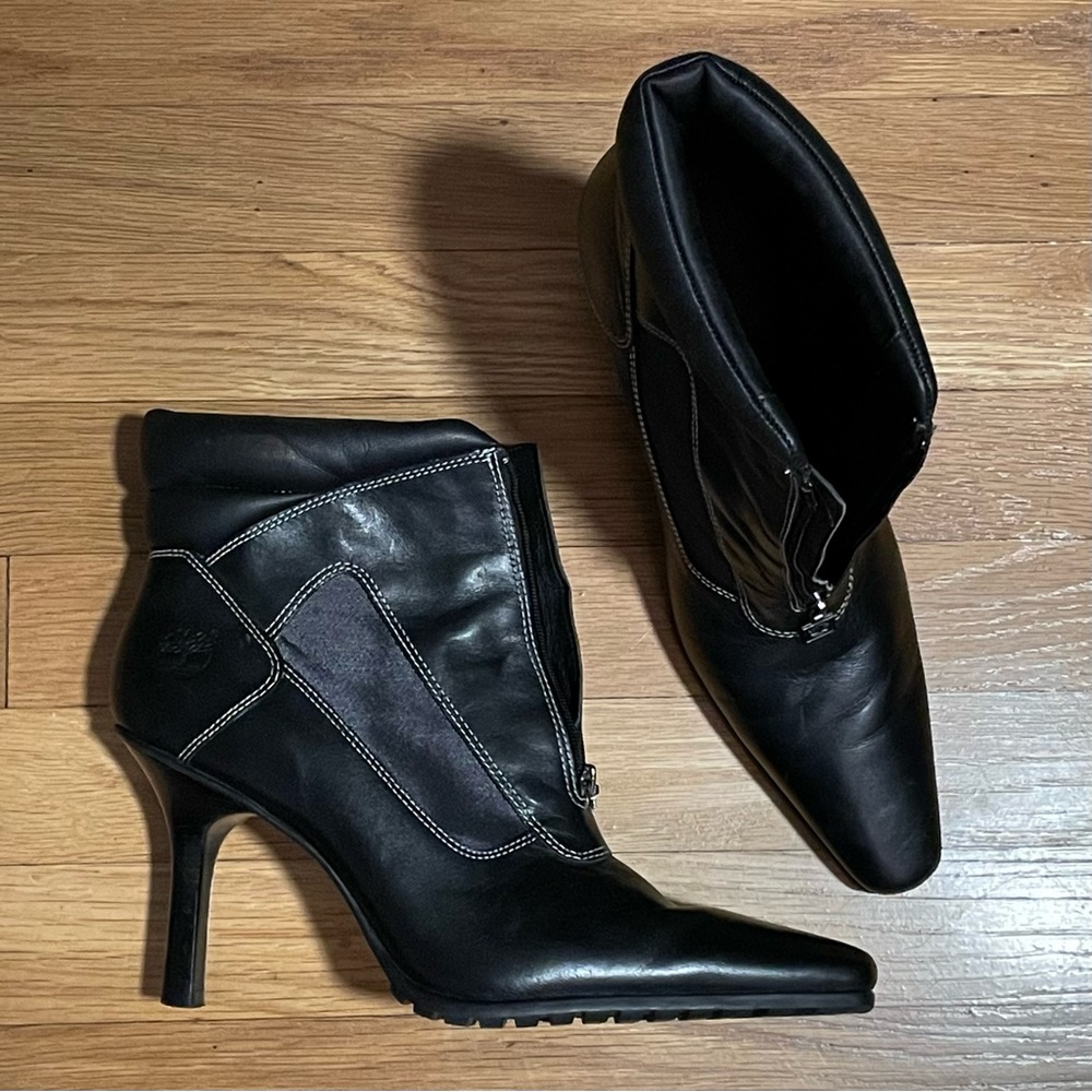 Timberland Front Zip Black Heeled Boots - Size 10M